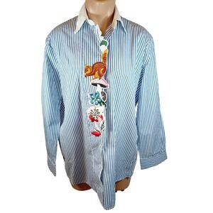 Weekend Max Mara Nadar Striped Button Up Embroidered Cottagecore Quiet Luxury 6